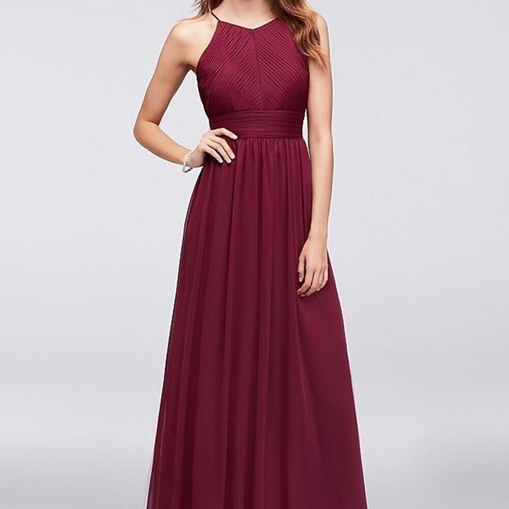 Micro-Pleated Mesh Halter Bridesmaid Dress Size 0